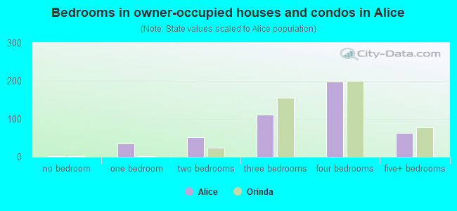 Bedrooms in owner-occupied houses and condos in Alice