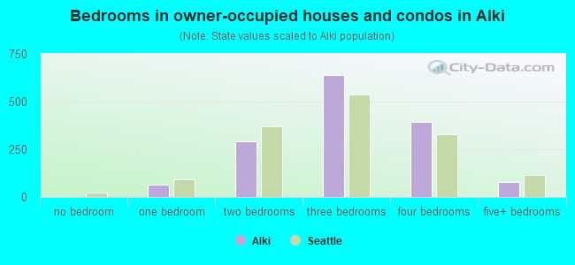 Bedrooms in owner-occupied houses and condos in Alki