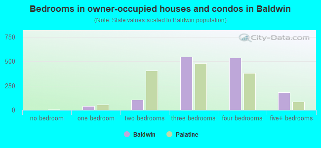 Bedrooms in owner-occupied houses and condos in Baldwin