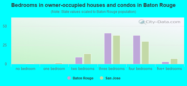 Bedrooms in owner-occupied houses and condos in Baton Rouge