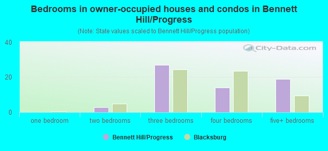 Bedrooms in owner-occupied houses and condos in Bennett Hill/Progress