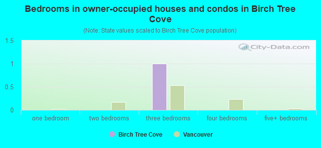 Bedrooms in owner-occupied houses and condos in Birch Tree Cove