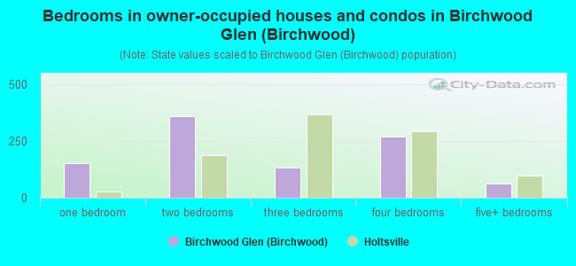 Bedrooms in owner-occupied houses and condos in Birchwood Glen (Birchwood)