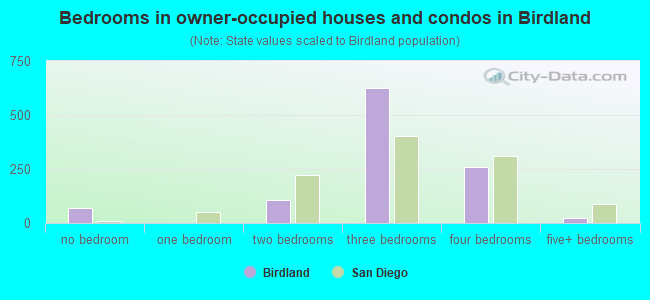 Bedrooms in owner-occupied houses and condos in Birdland