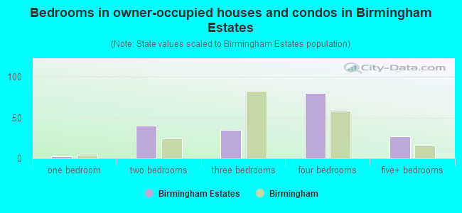 Bedrooms in owner-occupied houses and condos in Birmingham Estates