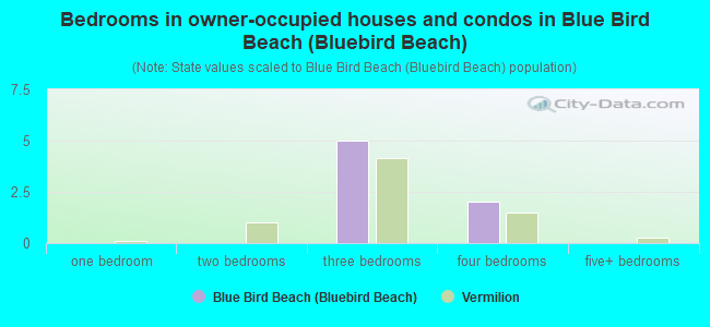 Bedrooms in owner-occupied houses and condos in Blue Bird Beach (Bluebird Beach)