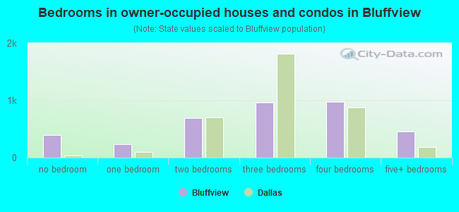Bedrooms in owner-occupied houses and condos in Bluffview