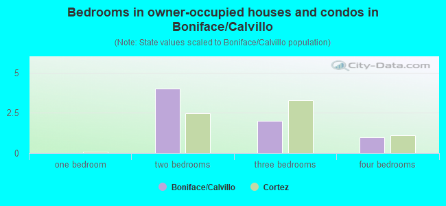 Bedrooms in owner-occupied houses and condos in Boniface/Calvillo