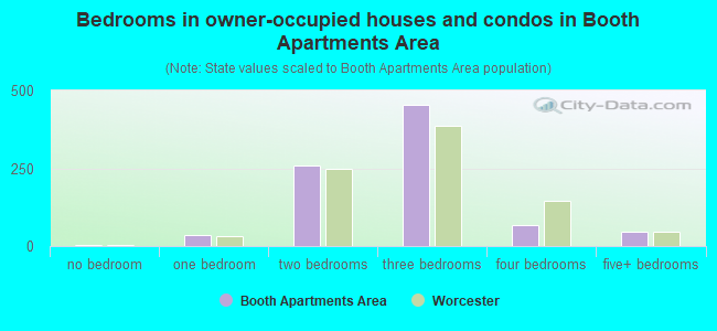 Bedrooms in owner-occupied houses and condos in Booth Apartments Area