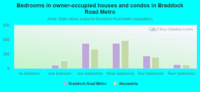 Bedrooms in owner-occupied houses and condos in Braddock Road Metro