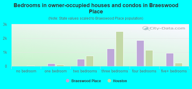Bedrooms in owner-occupied houses and condos in Braeswood Place
