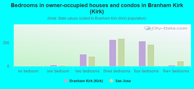 Bedrooms in owner-occupied houses and condos in Branham Kirk (Kirk)