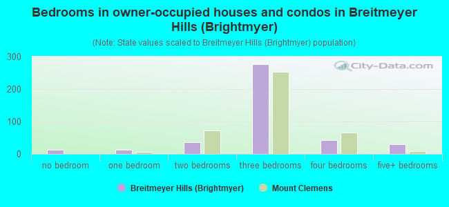 Bedrooms in owner-occupied houses and condos in Breitmeyer Hills (Brightmyer)