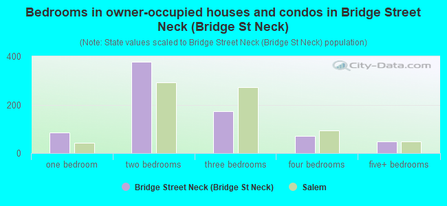 Bedrooms in owner-occupied houses and condos in Bridge Street Neck (Bridge St Neck)
