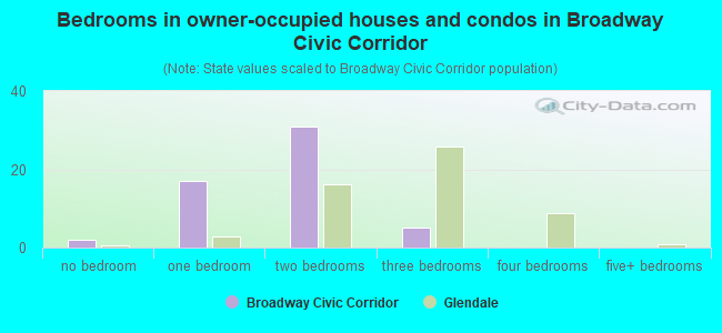 Bedrooms in owner-occupied houses and condos in Broadway Civic Corridor