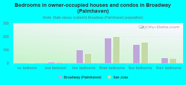 Bedrooms in owner-occupied houses and condos in Broadway (Palmhaven)