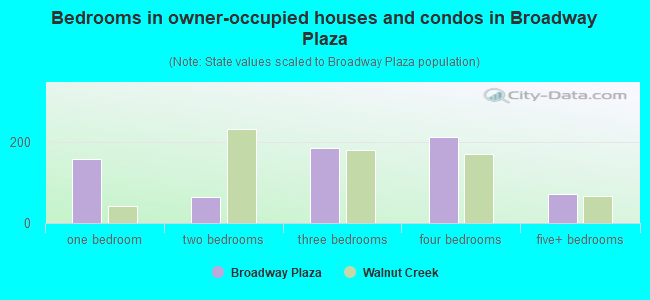 Bedrooms in owner-occupied houses and condos in Broadway Plaza