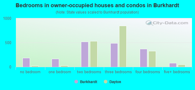 Bedrooms in owner-occupied houses and condos in Burkhardt