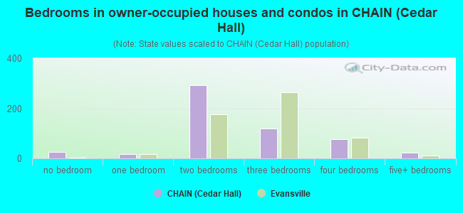 Bedrooms in owner-occupied houses and condos in CHAIN (Cedar Hall)
