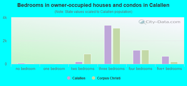 Bedrooms in owner-occupied houses and condos in Calallen
