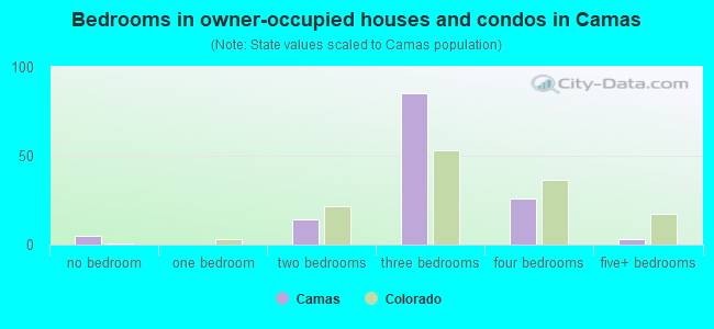 Bedrooms in owner-occupied houses and condos in Camas