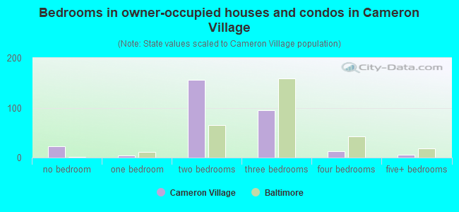 Bedrooms in owner-occupied houses and condos in Cameron Village