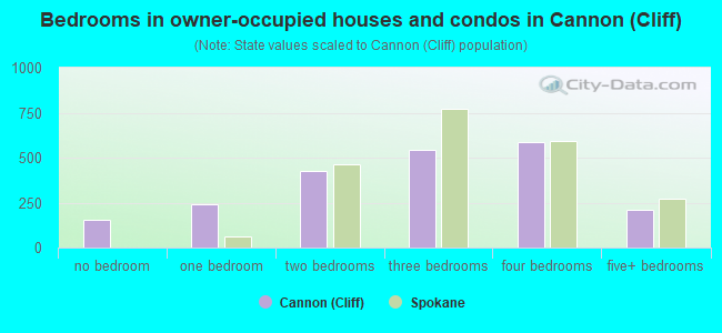 Bedrooms in owner-occupied houses and condos in Cannon (Cliff)