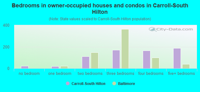 Bedrooms in owner-occupied houses and condos in Carroll-South Hilton