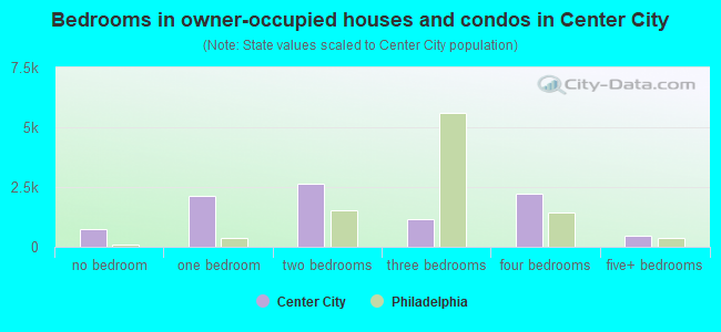 Bedrooms in owner-occupied houses and condos in Center City