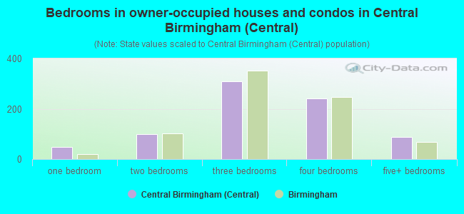Bedrooms in owner-occupied houses and condos in Central Birmingham (Central)