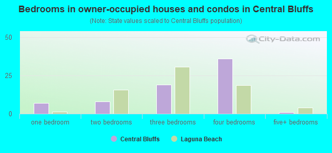 Bedrooms in owner-occupied houses and condos in Central Bluffs