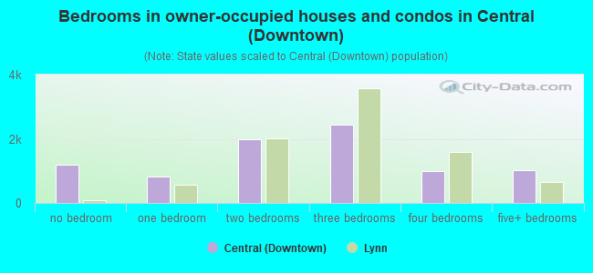 Bedrooms in owner-occupied houses and condos in Central (Downtown)