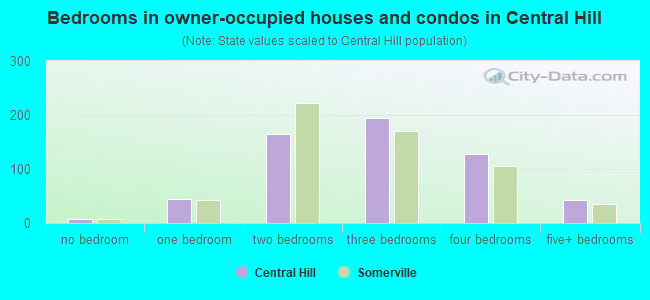 Bedrooms in owner-occupied houses and condos in Central Hill