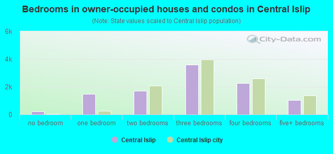 Bedrooms in owner-occupied houses and condos in Central Islip