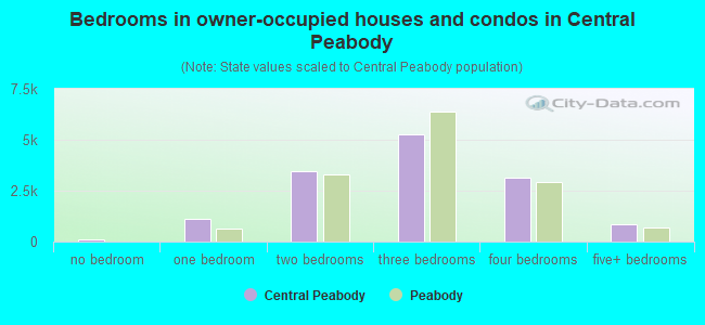 Bedrooms in owner-occupied houses and condos in Central Peabody