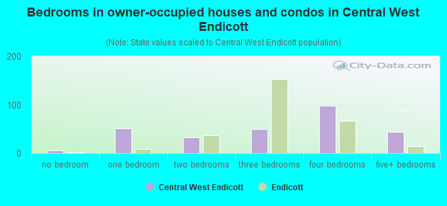 Bedrooms in owner-occupied houses and condos in Central West Endicott