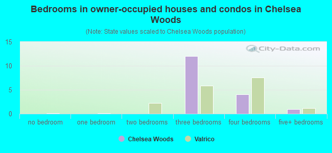 Bedrooms in owner-occupied houses and condos in Chelsea Woods