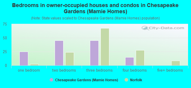 Bedrooms in owner-occupied houses and condos in Chesapeake Gardens (Mamie Homes)