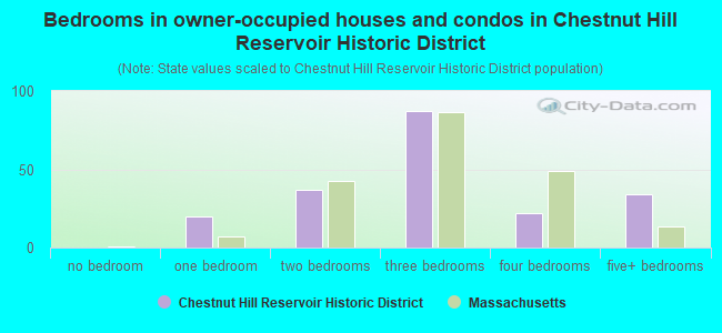 Bedrooms in owner-occupied houses and condos in Chestnut Hill Reservoir Historic District