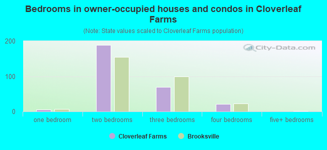 Bedrooms in owner-occupied houses and condos in Cloverleaf Farms