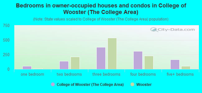 Bedrooms in owner-occupied houses and condos in College of Wooster (The College Area)