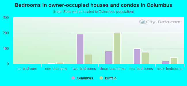 Bedrooms in owner-occupied houses and condos in Columbus