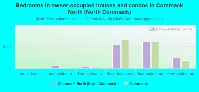 Bedrooms in owner-occupied houses and condos in Commack North (North Commack)