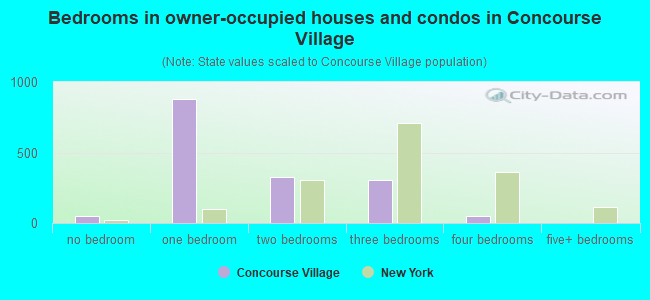 Bedrooms in owner-occupied houses and condos in Concourse Village