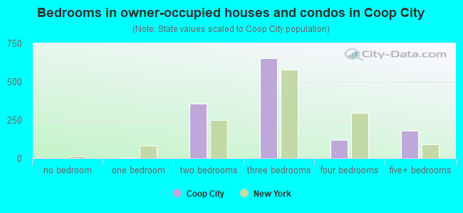 Bedrooms in owner-occupied houses and condos in Coop City