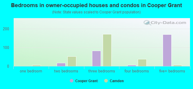 Bedrooms in owner-occupied houses and condos in Cooper Grant