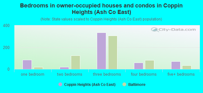 Bedrooms in owner-occupied houses and condos in Coppin Heights (Ash Co East)