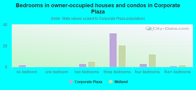 Bedrooms in owner-occupied houses and condos in Corporate Plaza