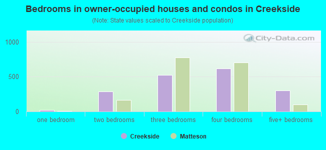 Bedrooms in owner-occupied houses and condos in Creekside