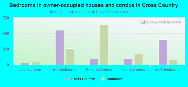 Bedrooms in owner-occupied houses and condos in Cross Country